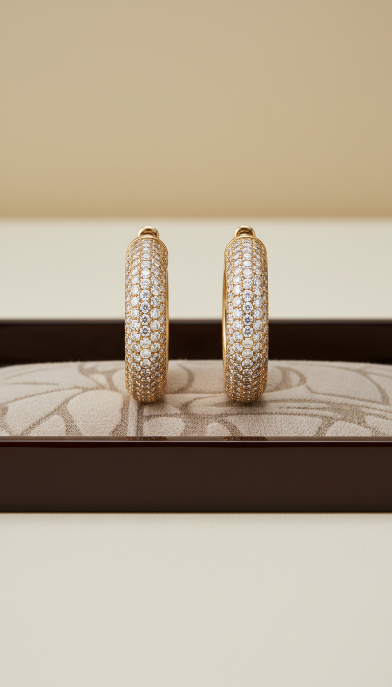 18k Gold Pavé-Set Hoop Earrings