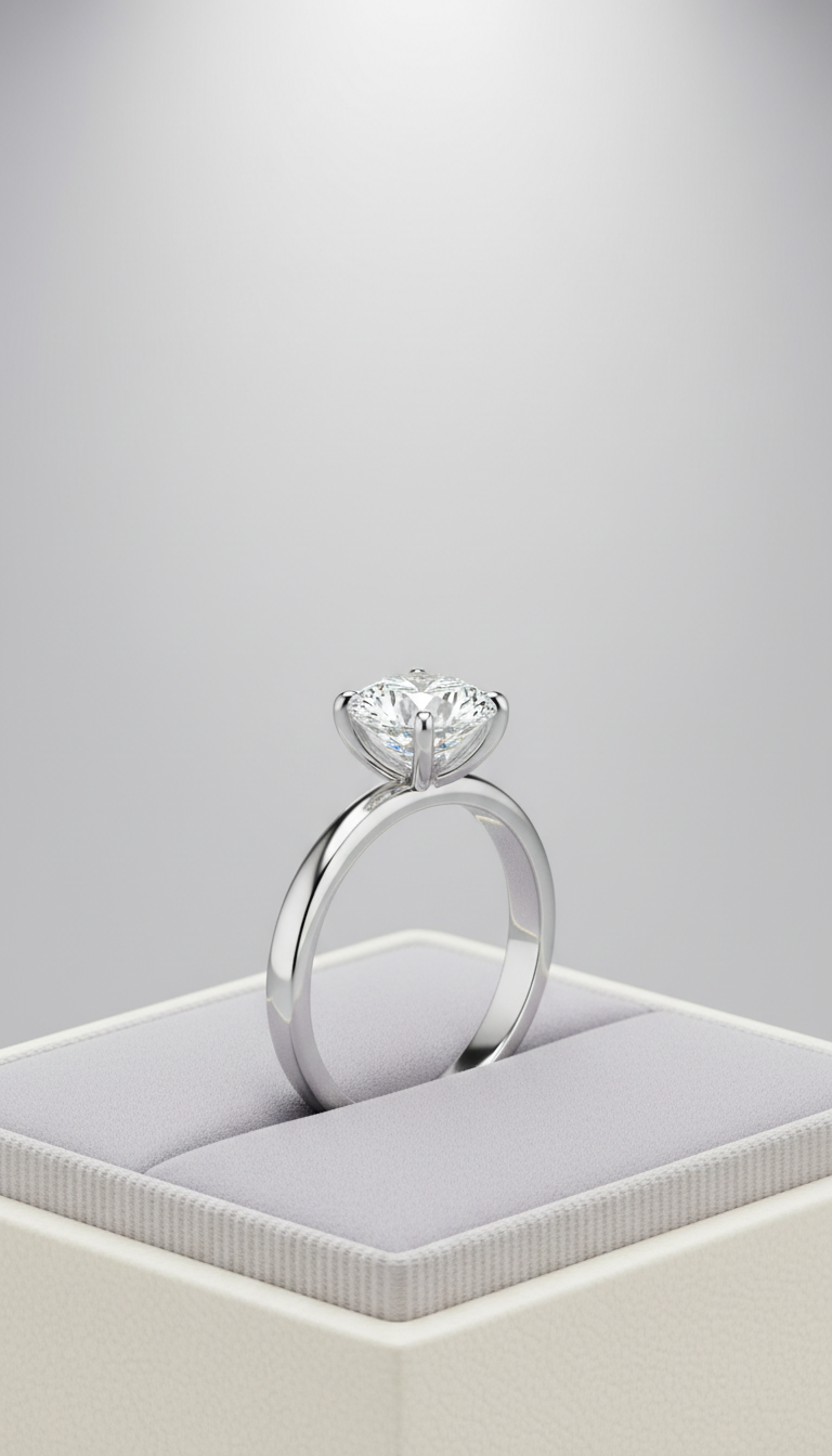 Platinum solitaire engagement ring with classic four-prong setting