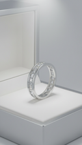 Platinum channel-set eternity band with full-circle diamonds