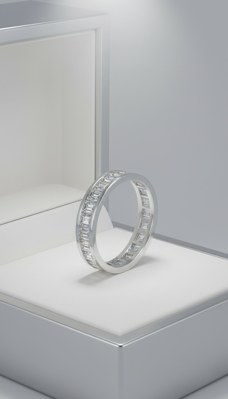 Platinum channel-set eternity band with full-circle diamonds