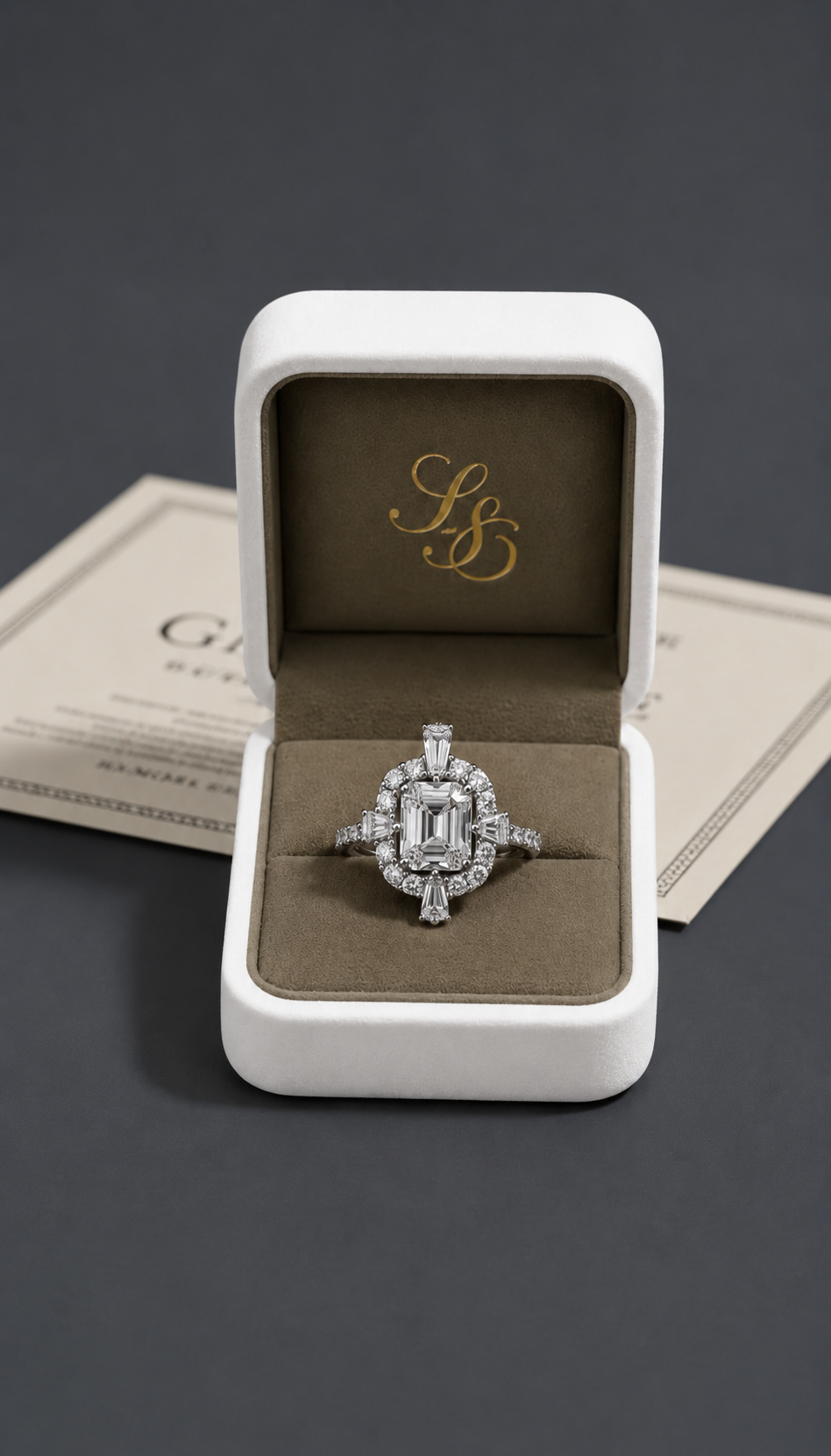 Emerald-Cut Halo Diamond Engagement Ring