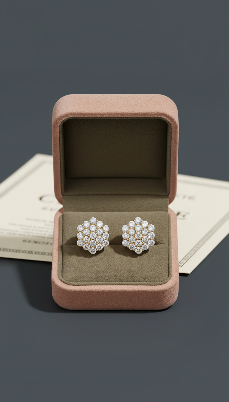 18k gold pavé diamond earrings in velvet case